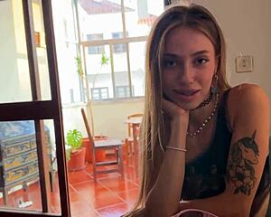 Whoa, dropped my glasses so now this tattooed teen rides his monster cock barefoot cowgirl style!