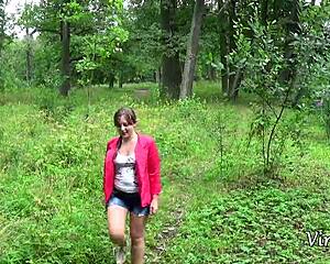 CAN YOU HANDLE fucking this chubby teen's wet pussy doggystyle then creampie her bent over in the forest?