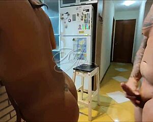 Husband Comes Home Horny Grabs Wife in Kitchen Fucks Her Till Mouth Cumshot