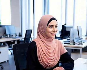 Arab Girl Works Late In Office
