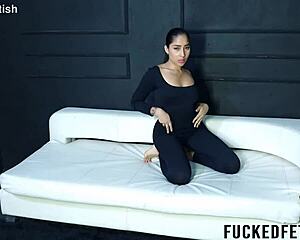 sexy charlot teases with kinky hip shakes in tight spandex