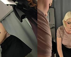 Naked Big-Tits Blonde's See-Through Upskirt Try-On in Changing Room