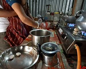 servant bends indian beauty over kitchen counter for deep anal fuck