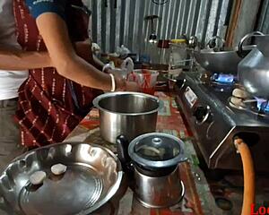 servant bends indian beauty over kitchen counter for deep anal fuck