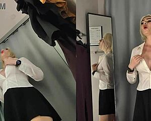 Naked Big-Tits Blonde's See-Through Upskirt Try-On in Changing Room