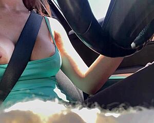 artemisia love's huge natural tits bounce wild during horny outdoor car drive close-up session