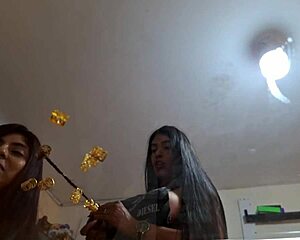 Beautiful busty stepmom and curvy stepdaughter share wet lesbian licks on New Year's.