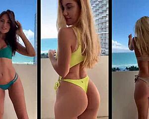 Boutinela's sixth bikini teasing compilation shows playful beach moments.