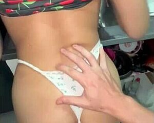 brother-in-law gropes my ass with fingers in kitchen calls me slut while fucking