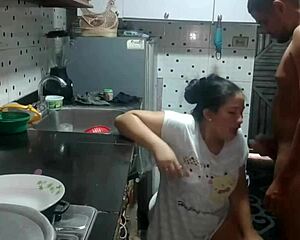 her stepsister's boyfriend eyes her big ass in the kitchen and gives in