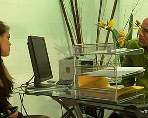 Brunette Babe Bends Over In Heels Exposing Shaved Pussy For Agent's Big Cock