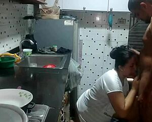 her stepsister's boyfriend eyes her big ass in the kitchen and gives in