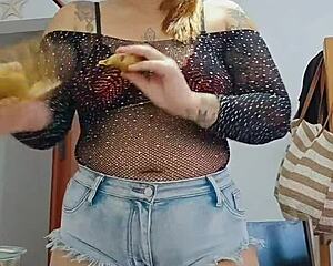 she streams live while wedging shorts into place during show