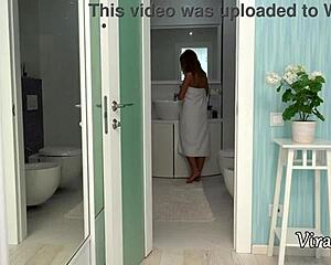 After shower cutie Milena Blanc bends for deepthroat and doggystyle pounding