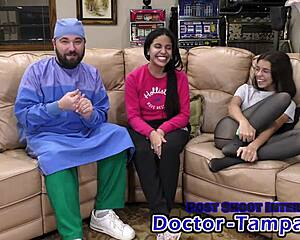 dr tampa gives alix avery her first gyno exam fingering shaved latina pussy closeup
