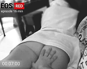 amateur housewife in housecoat drops to knees sucks cock spreads tits on sofa