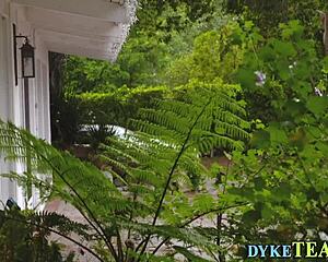 busty ethnic milf fingers teen babe then strapon fucks her hard