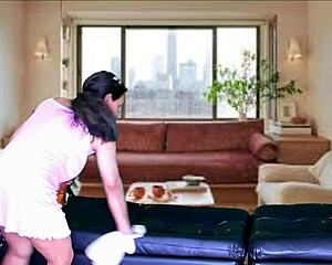 Cleaning lady's shaved pussy gaped by monster cock after ass licking.