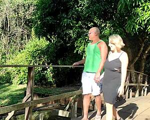 Behind the trees in public park she meets a big black stranger