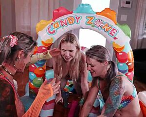 Wild girls get silly with intense play and messy fun together