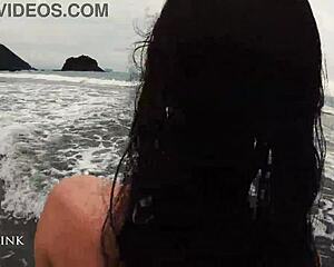 Watch Alice Kink Rip Off Her Micro Bikini On The Crowded Public Beach Now!