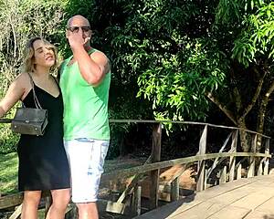 Behind the trees in public park she meets a big black stranger