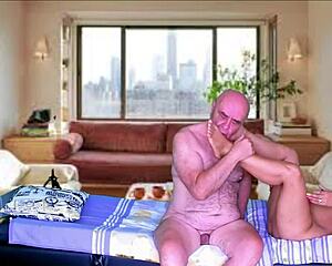 Cleaning lady's shaved pussy gaped by monster cock after ass licking.