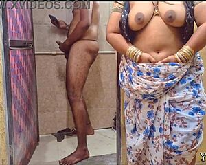 POV Indian stepmom caught with horny pussy in bathroom