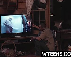 yo petite blonde gf gets snatched in haunted shower for rough creampie choke