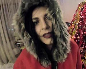 Milfycalla plays santa for horny cheating wife milf slut's ass worship and toy play