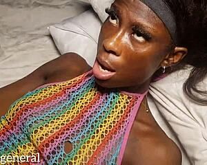 Don't Go Too Deep! Skinny Black Girl Begs Massive Ebony Cock!