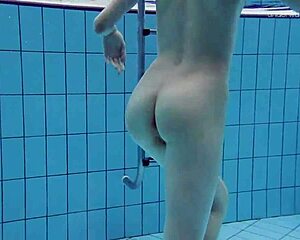 Petite Russian teen Anna Netrebko teases in bikini underwater by the pool!