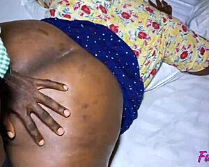 In the bedroom, pounding my chubby ebony teacher's huge ass feels amazing.