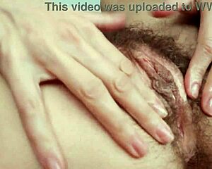 Housewife's hairy pussy squirts fountain soaking dress and bra up close