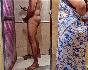 POV Indian stepmom caught with horny pussy in bathroom