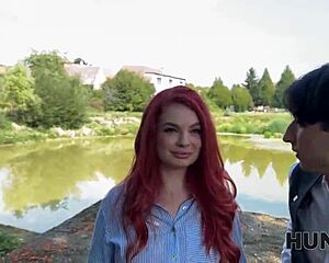 Does slutty redhead Olivia's perfect tits snag producer publicly?