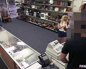 He pays cash to fuck big cock creampie in pawn shop