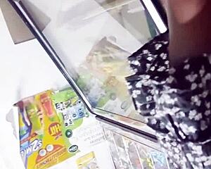 Guy spies hot upskirt view under skirt in store