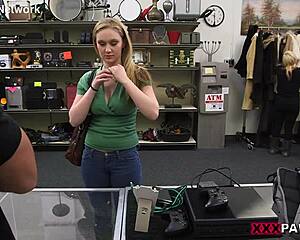 Play her game for blonde's natural tits pearl necklace cumshot facial blowjob