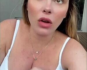 busty barbara's pregnant downblouse shows off huge cleavage and giant tits