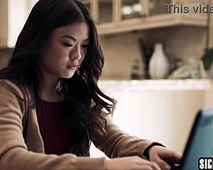 Jealous Lulu Chu masturbates then takes big cock with Slimthick Vic