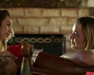 Blair and Lyra kiss fingering hairy pussies in yoga scissoring