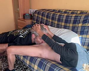 watch me suck his cock deep, ride it hard, then he eats my pussy before missionary creampie