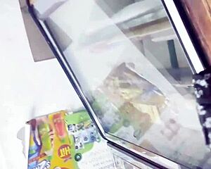 Guy spies hot upskirt view under skirt in store