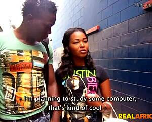 African teen amateur sucks monster black cock for cash in shower