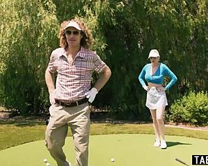 golf milf gets lessons from two shemales at swinger club