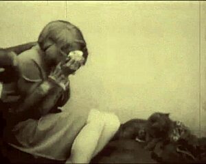 vintage hairy pussy teased outdoors with retro pooch play