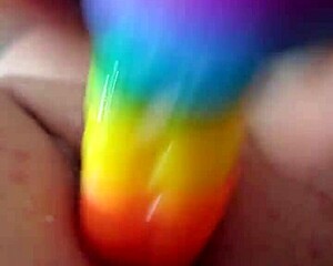 i luv shoving that rainbow dildo deep in my fat ass... oops creampie