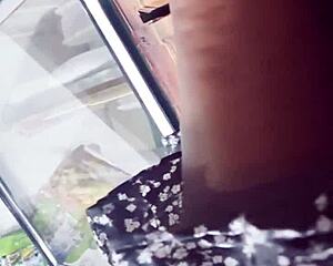 Guy spies hot upskirt view under skirt in store