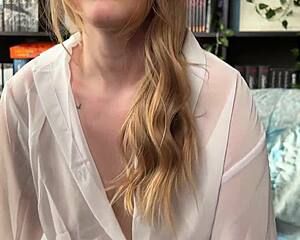 Nerdy Blonde Slut Starts Her Day Riding Dildo to Wet Pussy Orgasm